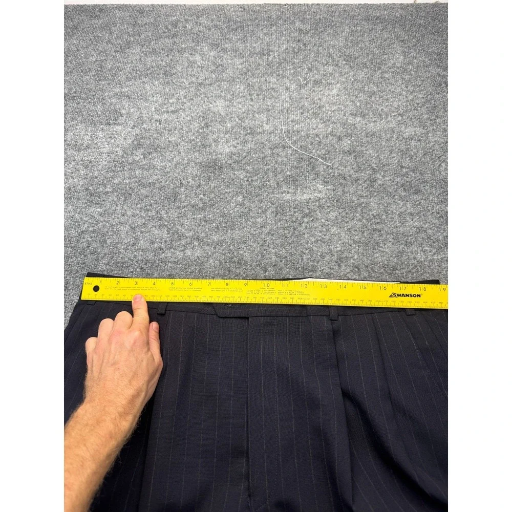 Unbranded Mens Suit 42R 38x31 Navy Pinstripe 3 Button Pleated Trousers Career